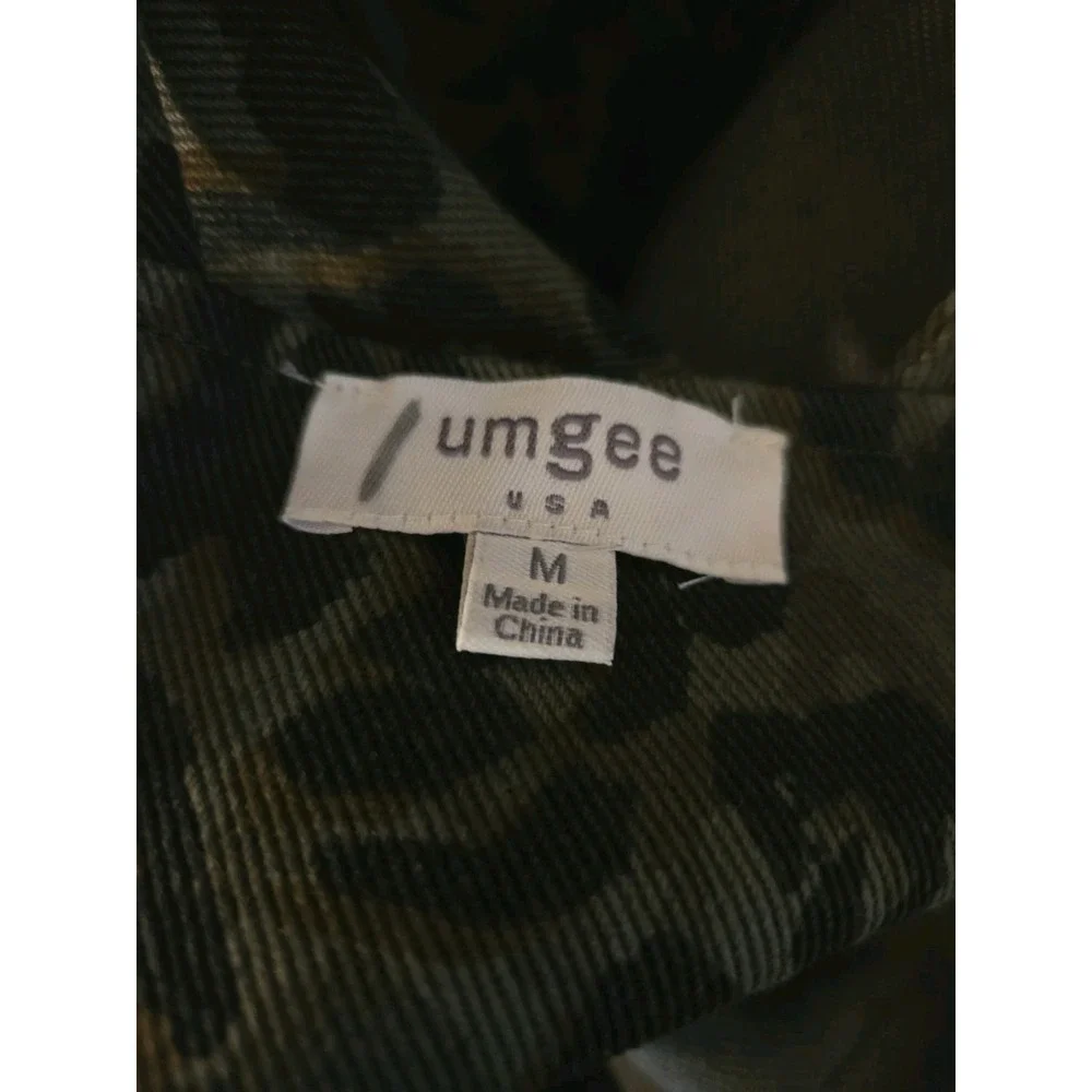 Umgee Olive Green Leopard Print Coverall Denim Dress juniors knee/mini M